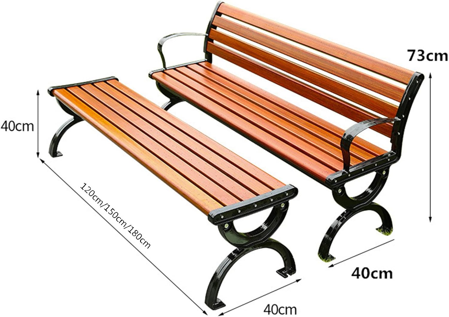 Weatherproof Outdoor Bench with Backrest & Armrest, Aluminum Frame Slatted Seat Patio Furniture for Garden, Yard, Deck, Park - 180cm Long