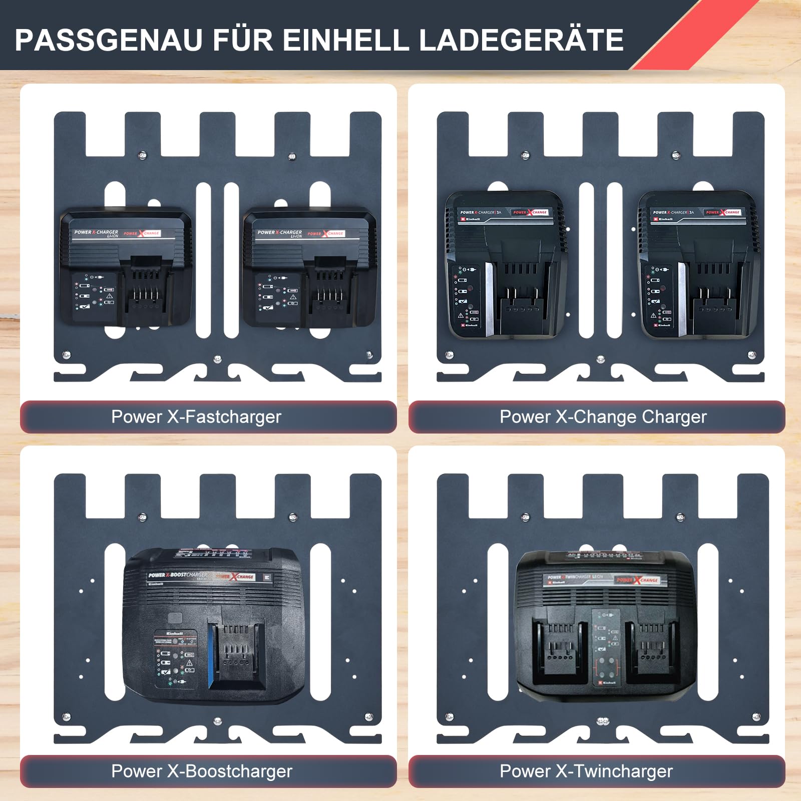 TOPOWN 3in1 Pro Wandhalterung für Einhell Ladegeräte und 18V Akku, für Power X-Change Charger, Twincharger, Fastcharger, Boostcharger