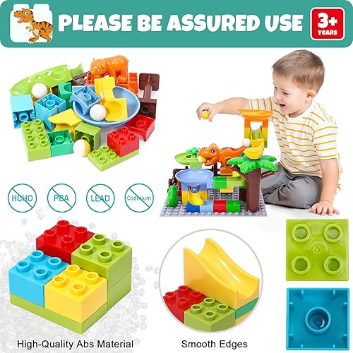 Miniatura 4 de Bloques de construcción de Marble Run, juguetes de dinosaurio, 60 piezas de ladrillos de construcción con bloques de construcción de dinosaurios