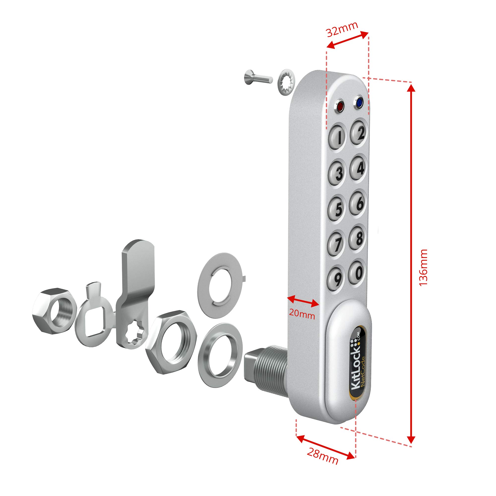 KitLock Elektronikschloss KL1060 NetCode | zeitlich beschränkbare Codes | für Schließfächer und Möbel | silber