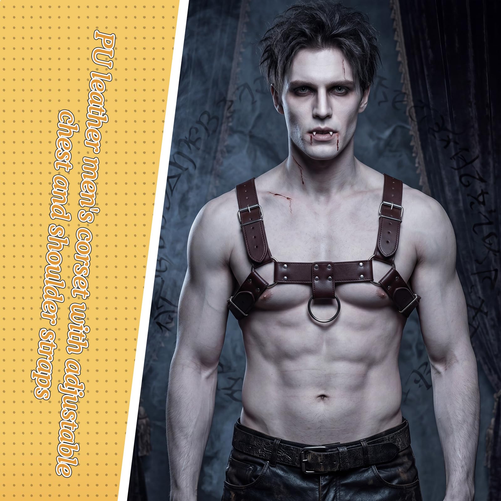 BBTO Cintura Pettorale per Corpo da Uomo Regolabile Cinghia per Petto con Anello Fibbia Punk per Costume di Halloween, Nero