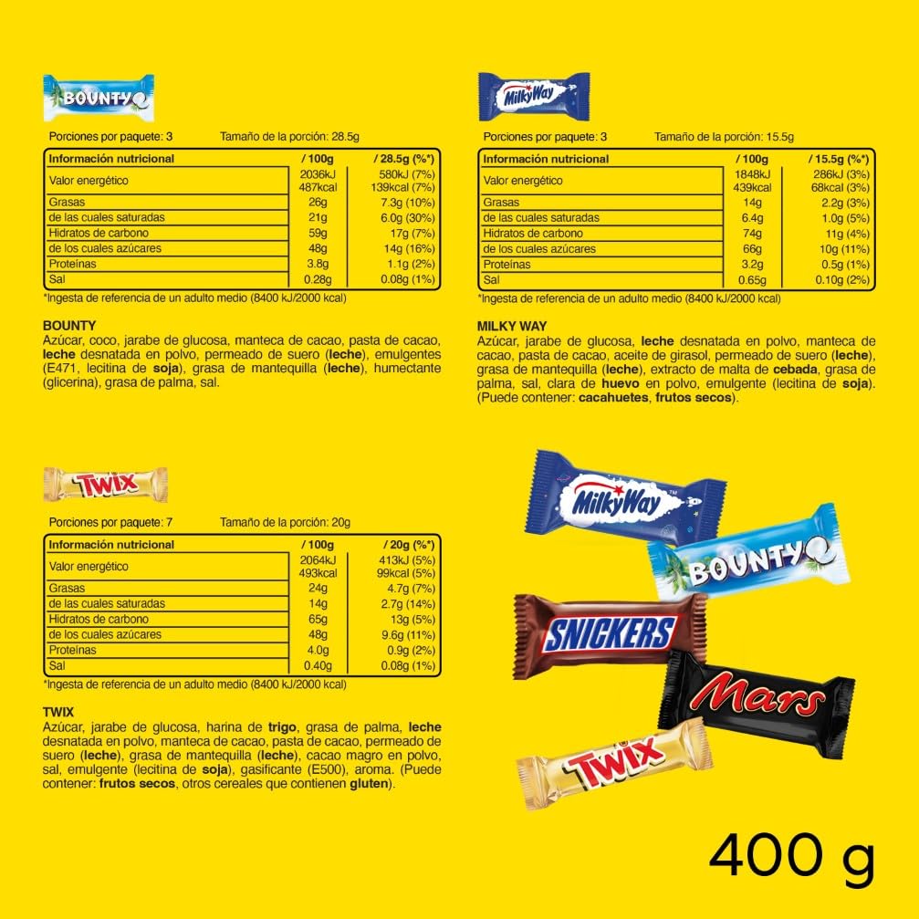 Mixed Minis, mini cajas de mezcla de chocolate (Mars, Twix, Snickers, Bounty y Milky Way), disfruta de una variedad de sabores de chocolate, ideal como regalo, para fiestas de cumpleaños