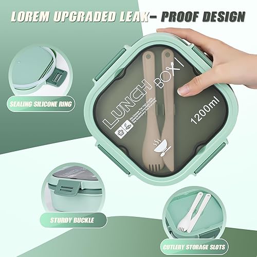 Miniatura 2 de Caja bento, contenedor apilable para ensalada, bandeja Bento versátil de 4 compartimentos, cuchara y tenedor reutilizable, apto para lavavajillas,