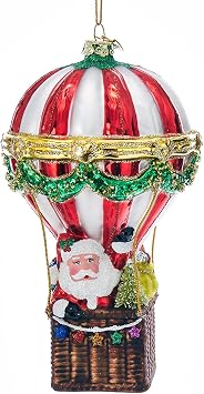Noble GemsTM Santa Hot Air Balloon Glass Ornament,Christmas