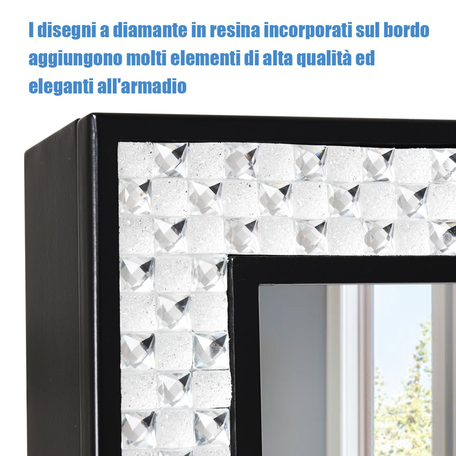 COSTWAY Armadio per Gioielli, Armadietto Portagioie con Specchio a Figura Intera, Organizer Spazioso per Gioielli, per Camera da Letto e Salotto, 35,5 x 33 x 153 cm (Nero)