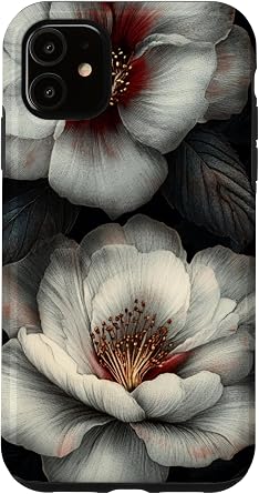 iPhone 11 Dramatic Camelia Design on Dark Background Case