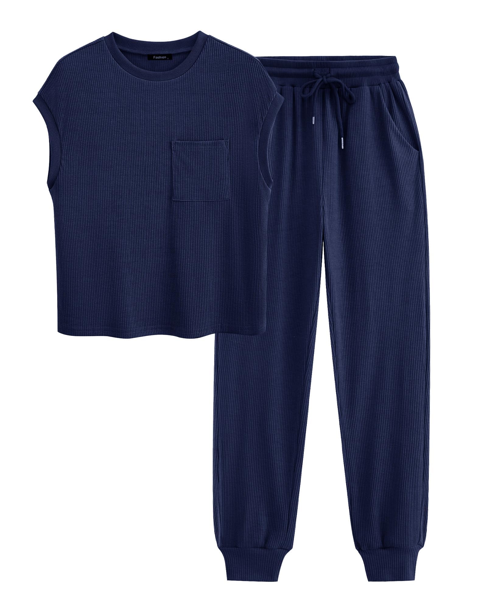BTFBM Womens Two Piece Tracksuit Outfits Summer Short Sleeve Tops Long Pants Jogger Lounge Matching Sets Sweatsuit