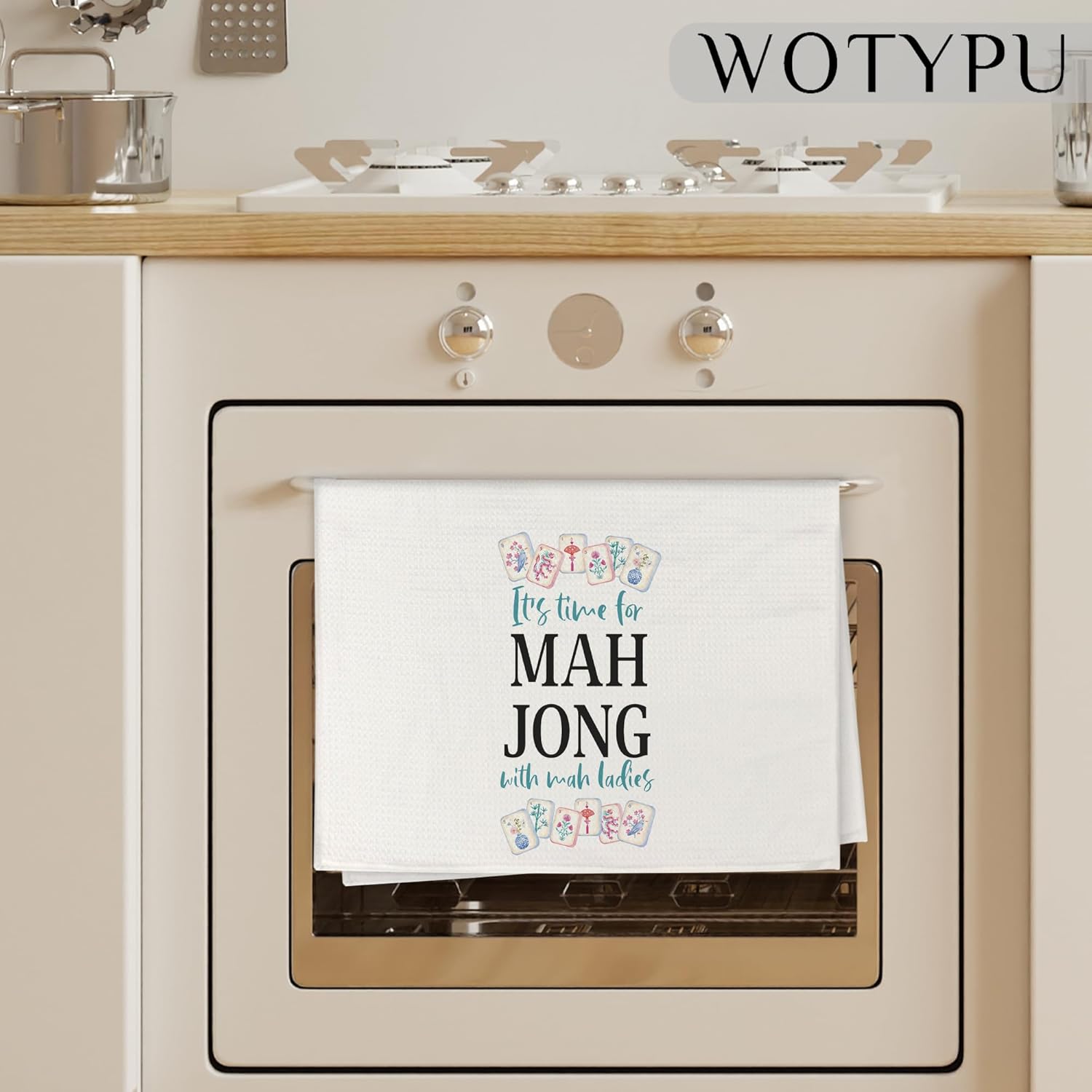 Mahjong Gifts Kitchen Towels, Mah Jong Lovers Gifts Dish Tea Towel, It's Time for Mahjong with Mah Ladies Humorous Hand Towels for Bathroom Decor, 16x24 Inch - Image 3
