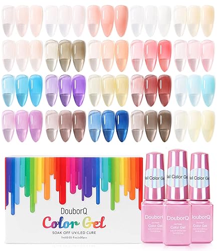 DouborQ Esmalte de uñas de gel de 20 colores, translúcido, nude, rosa, negro, azul, remojo, bricolaje, salón de belleza, manicura para mujeres