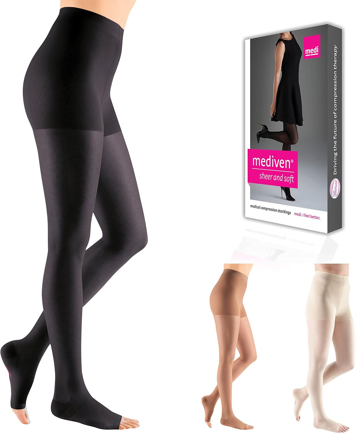 mediven Sheer & Soft for Women, 20-30 mmHg - Open Toe, Pantyhose Compression Stockings, Sheer Leg Support