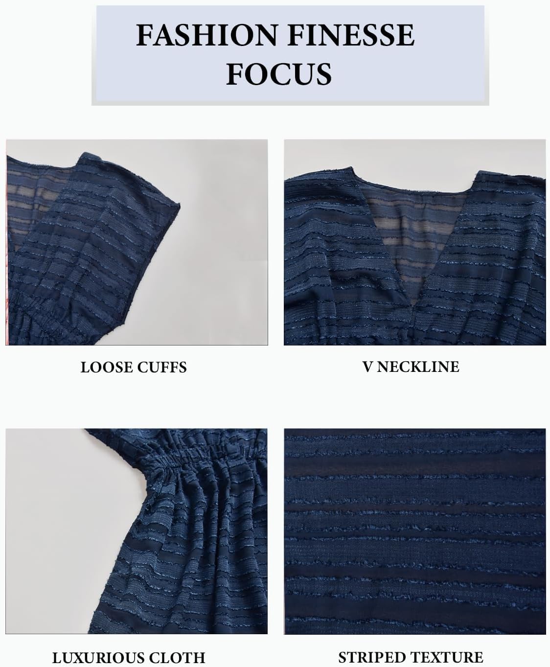 CUPSHE Women's Swim Cover Up Dress V Neck Textured Striped Short Sleeve Cover Ups Casual Beach Summer - Image 5