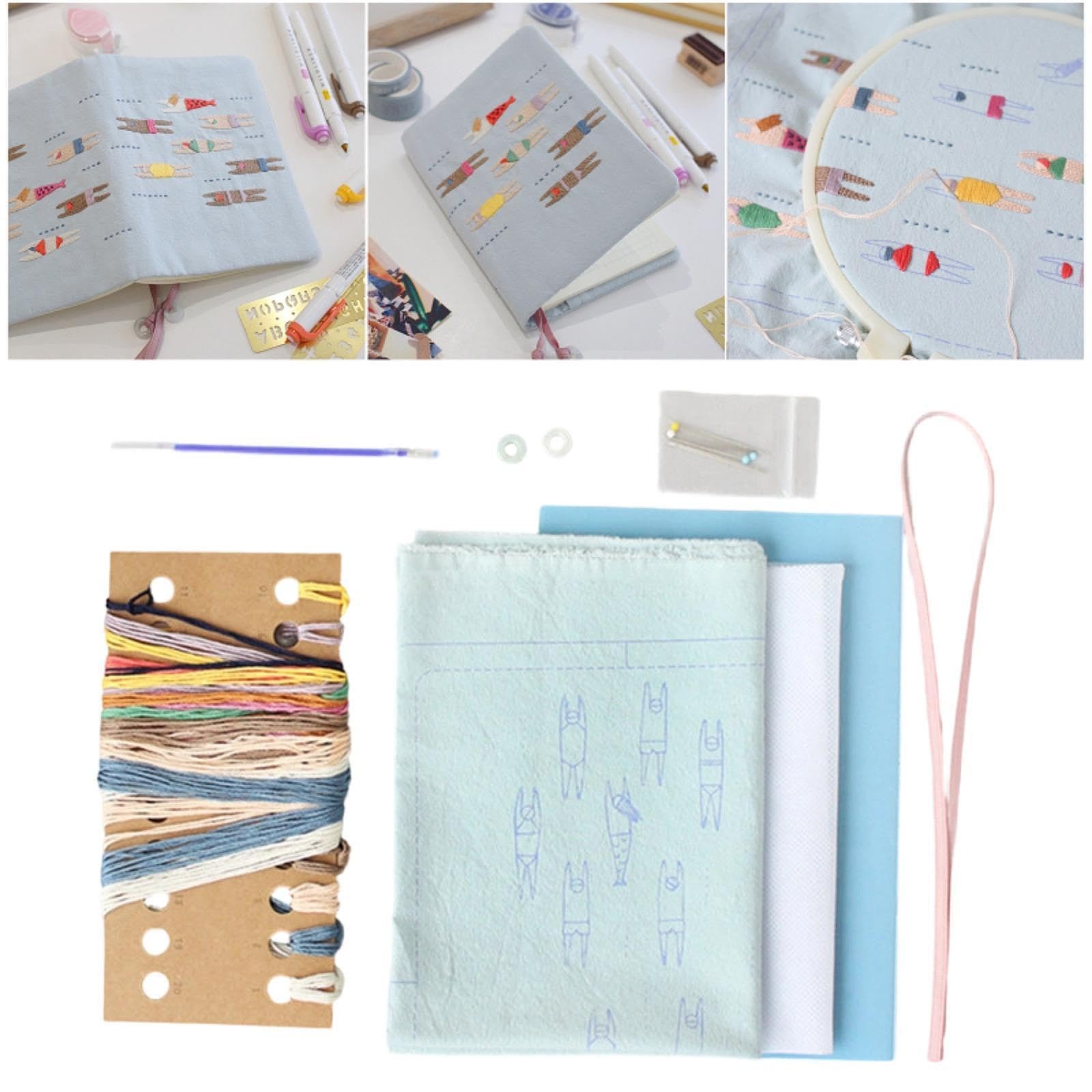 Embroidery Cubrelibro DIY Cubierta Bordada de Cuaderno Kit Manualidades Coser Diario Artesanal para Principiantes Experiencia Creativa Adecuada, Portada del Libro, Individual