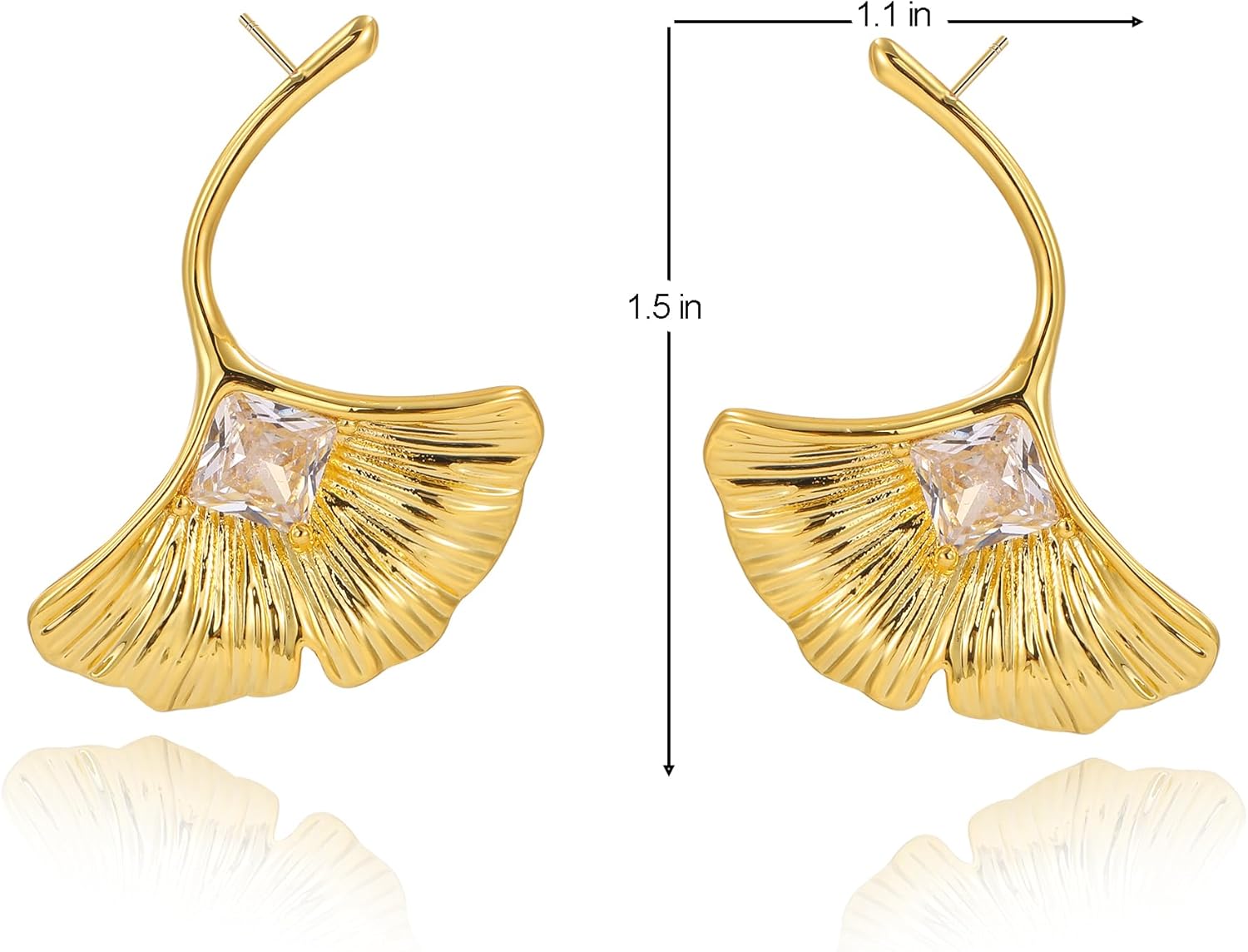 Chunky Ginkgo Leaf Flower Earrings for Women,Geometric Jewelry Statement Earring,Boho Dangle Rhinestone Stud Earrings for Party - Image 6