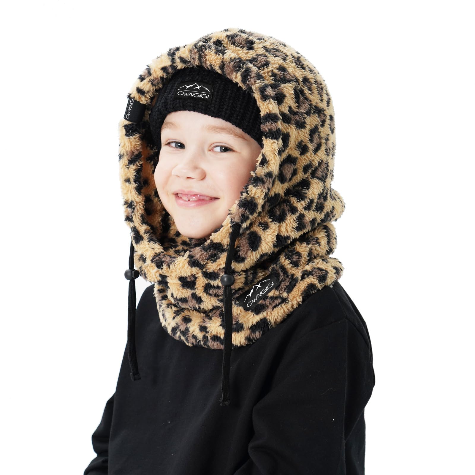OWNGIGI Pasamontañas de esquí para niños, máscara facial de invierno resistente al viento para clima frío, bufanda con capucha de forro polar, calentador de cuello
