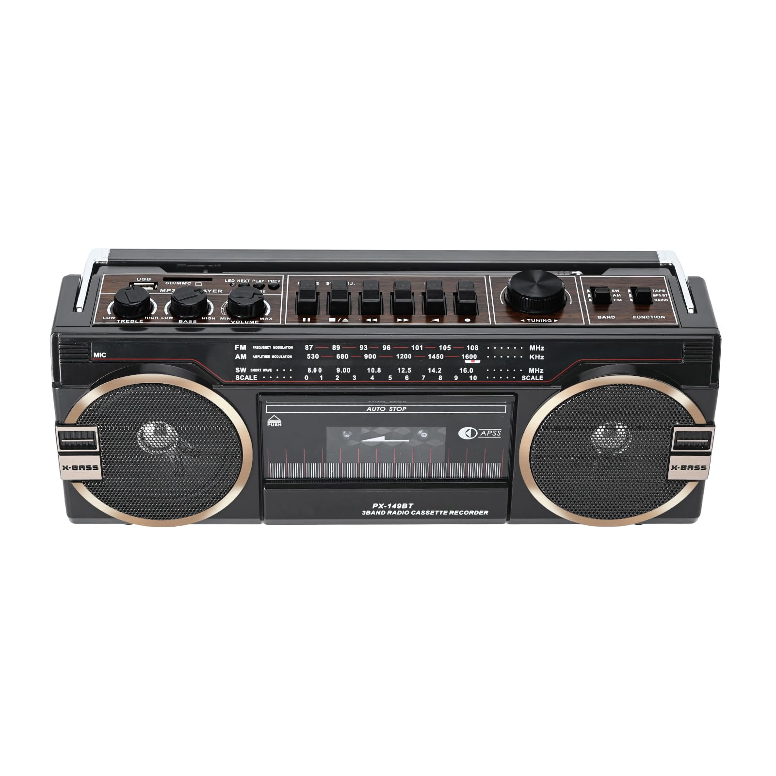 Portable Cassette Tape Player Recorder,AM/FM/SW Radio Stereo With Bluetooth,USB/SD, Big 10W