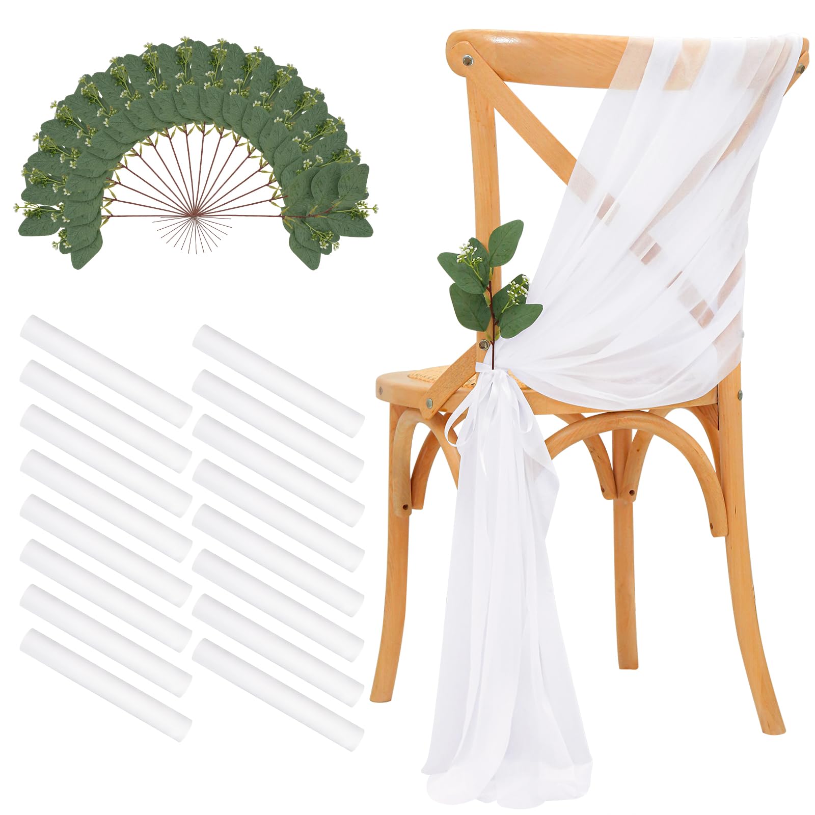 16 Stück Stuhlhussen Hochzeit Weiß 26x240cm – Chiffon Stoff Stuhlschleifen Stuhldeko Tüll Stuhlschärpen Kirche Bankreihe Hochzeit Party
