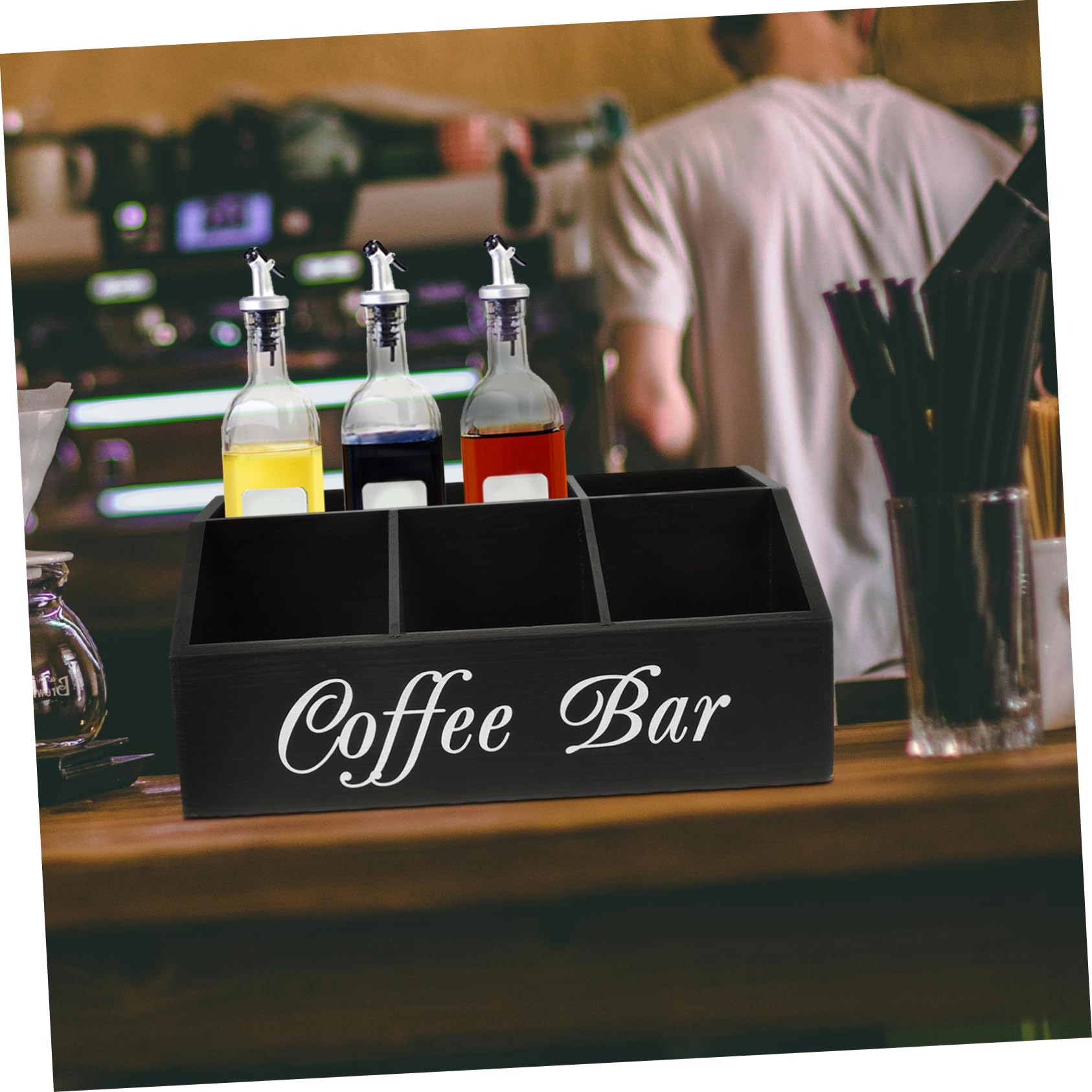 Kaffeebehälter Aus Holz Kaffee Organizer Mit Fachdesign Für Arbeitsplatte Aufbewahrungsbox Für Kaffeezubehör Zuckerpäckchen Papiertüchern Strohhalmen