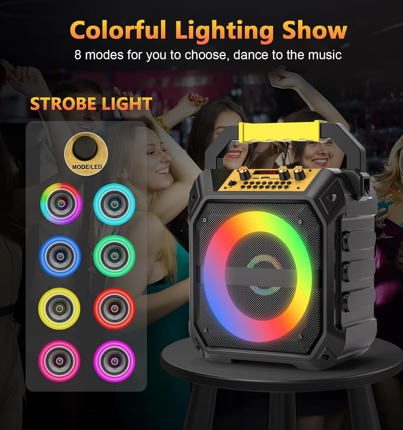 Karaoke Machine with Bluetooth and 2 Wireless Microphone for Adults & Kids, Portable Karaoke Speaker with TWS Mode, PA System, LED Light, REC, FM Radio, AUX, USB, TF Card for Home Party