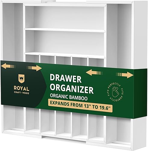 Miniatura 10 de ROYAL CRAFT WOOD - Organizador de cajones de cocina de bambú, soporte para utensilios y bandeja de cubiertos con separadores ranurados (7 ranuras,