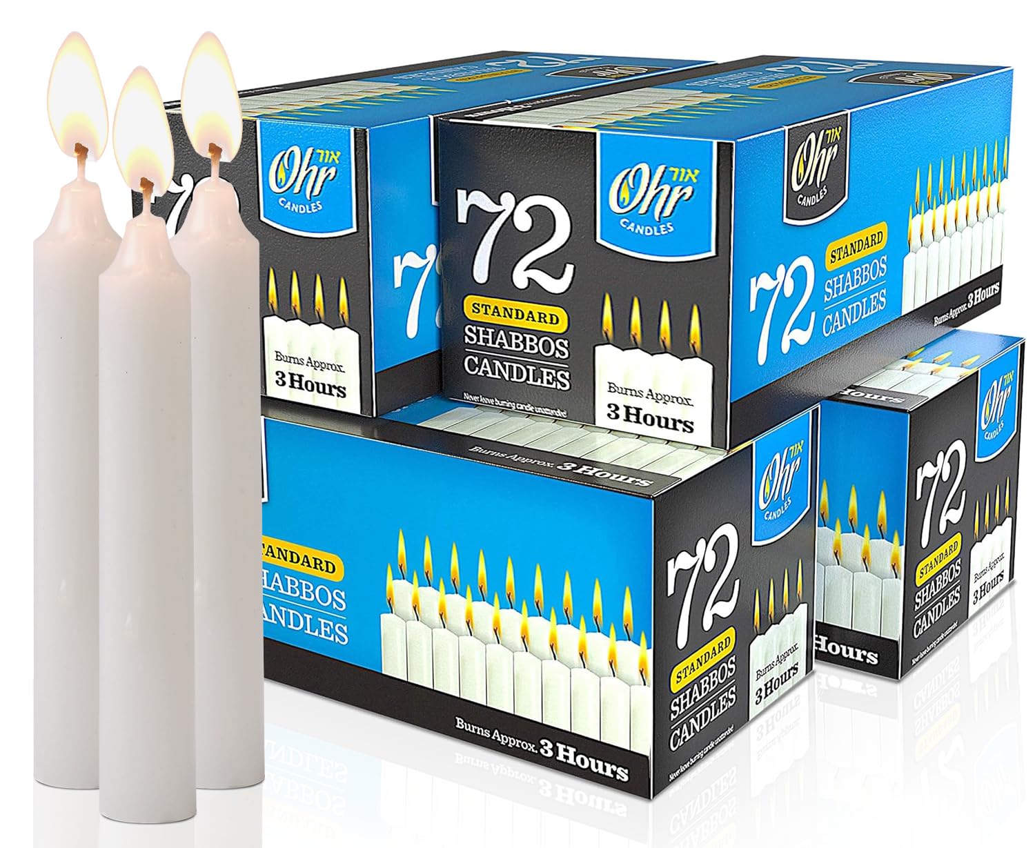 Ohr Shabbat Candles – Velas Tradicionales Shabbos – 3 Horas – 72 Unidades, Paquete de 4 Velas Shabat Bulk