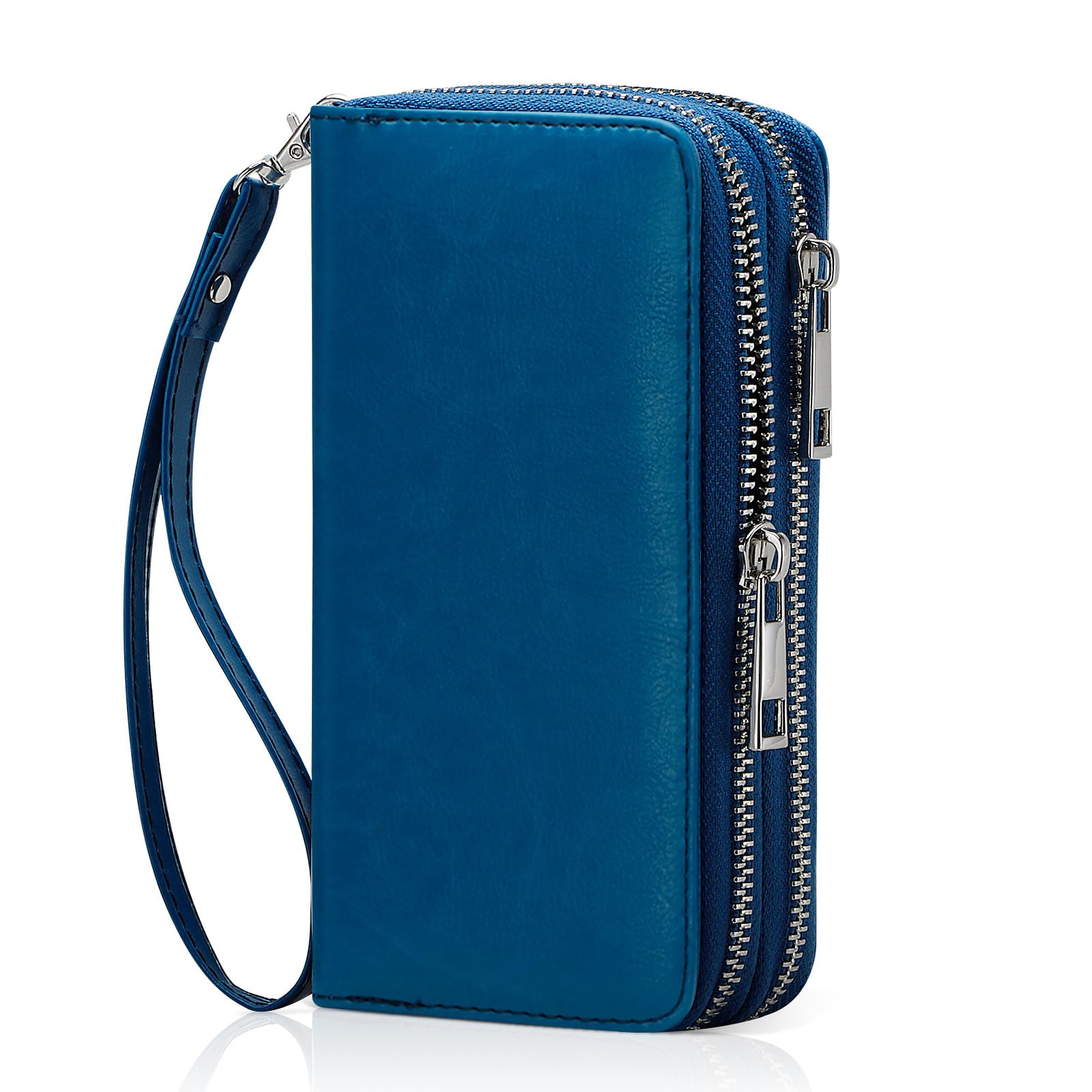 Double Zipper Wallet for Woman Clutch Purse with Cell Phone Holder for Smartphone/Card/Coin/Cash, Blue