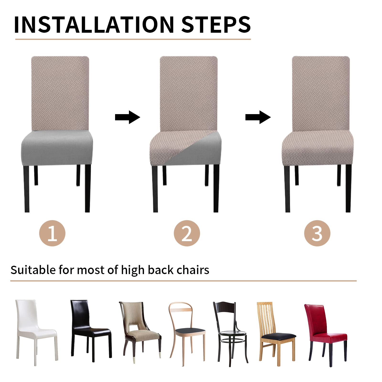 Lydevo Coprisedie con Schienale Elasticizzati 6 Pezzi XL Grande Coprisedia per Sala da Pranzo Vestisedia da Pranzo Lavabile Estraibile Fodere Coprisedia da Cucina,Diagonale#Cammello