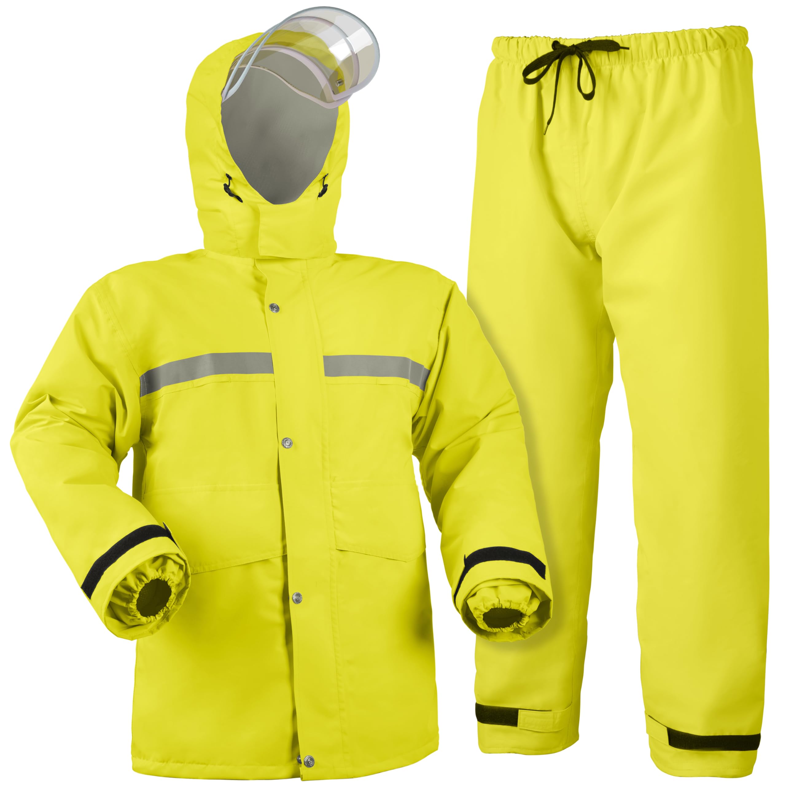 - Rain Suit Safety Waterproof Rain Jacket and Trouser Suit Raincoat With Hood lining For Men Women Adults Breathable