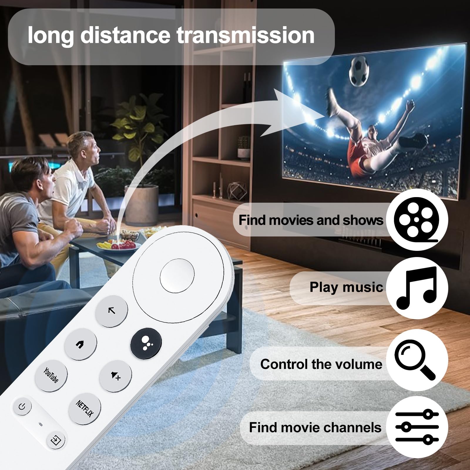 Télécommande pour Chromecast Google TV, Telecomando Bluetooth Vocale, pour Google Chromecast 4K、HD、Streaming Stick, Con Tasti di Scelta Rapida per YouTube e Netflix (Solo Telecomando)