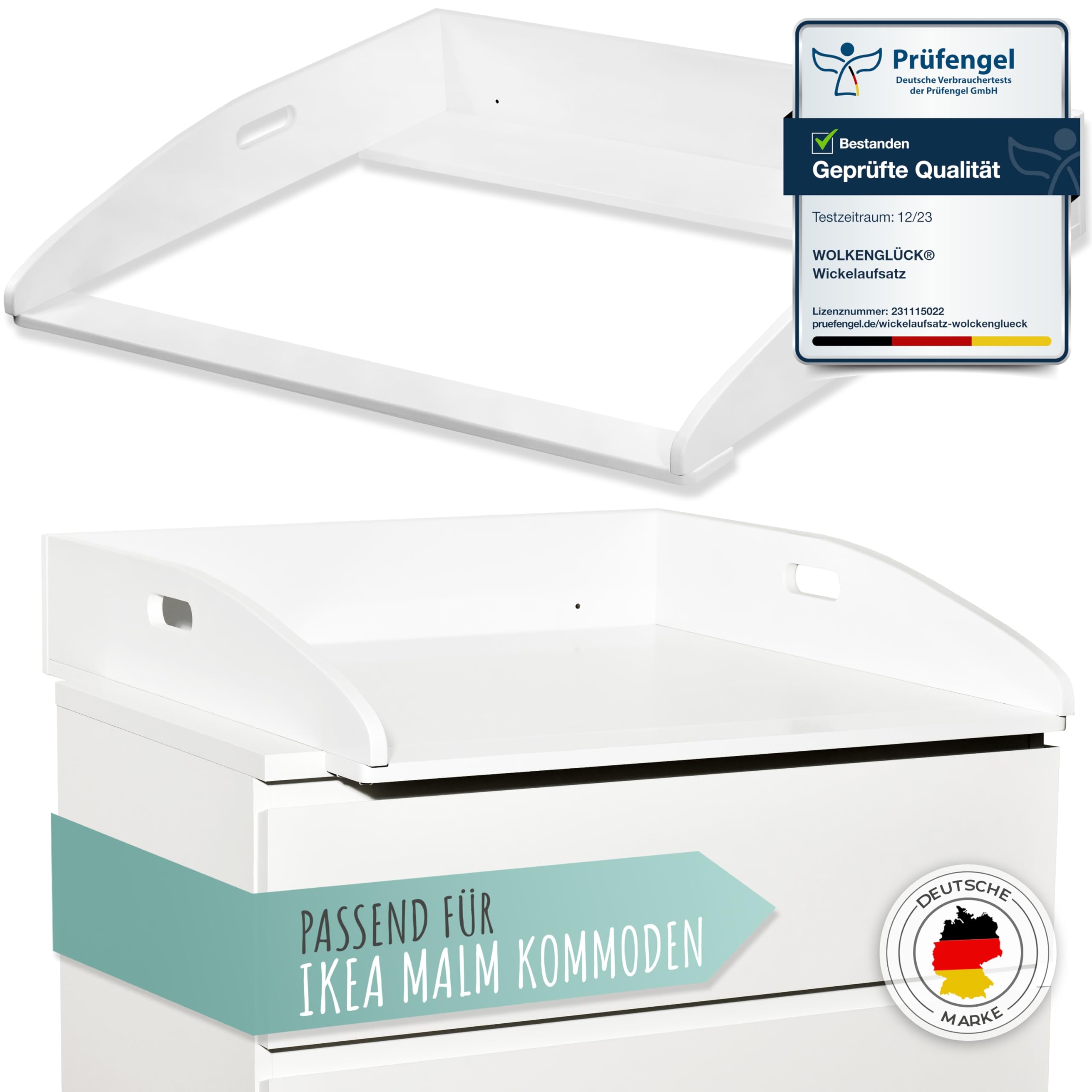 WOLKENGLÜCK Wickelaufsatz für IKEA Malm Kommode [73x70x13cm] - Hochwertiger Malm Wickelaufsatz mit Sicherheitsbefestigung - 100% Kippsicherer Wickeltischaufsatz - (Malm)