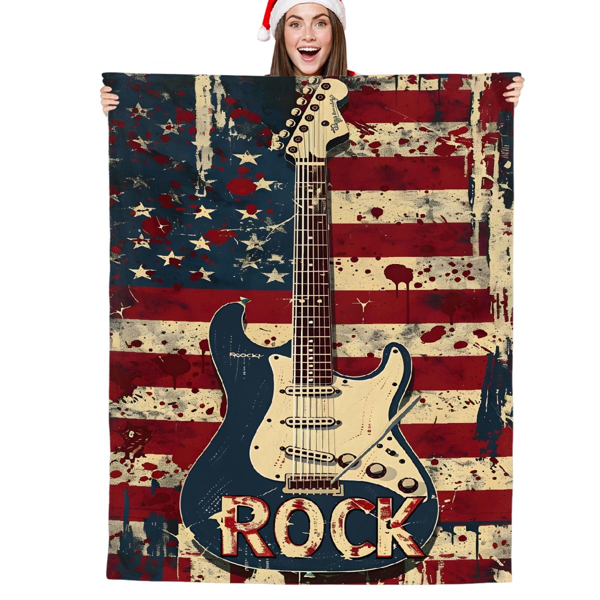 Fleece Throw Blanket Rock Music Flag Winter Soft Warm Fuzzy Blankets Cozy Fluffy Flannel Plush Blanket and Throw for Couch Bed Sofa Travel Camping
