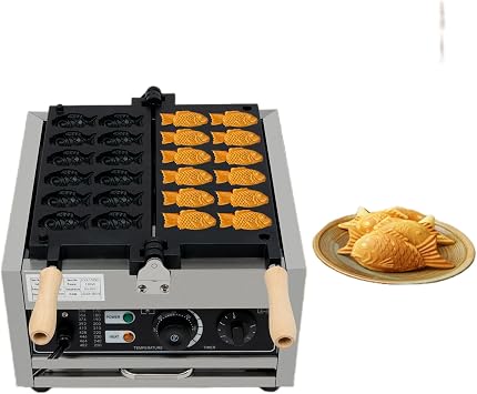 1800W الكهربائية Taiyaki صانع السمك الهراء، 12 جهاز كمبيوتر شخصى مصغرة على شكل السمك الهراء الحديد السمك التجاري الهراء آلة، نونستيك الفولاذ المقاوم للصدأ الهراء الحديد بيكر ث/التحكم في الوقت ودرجة الحرارة
