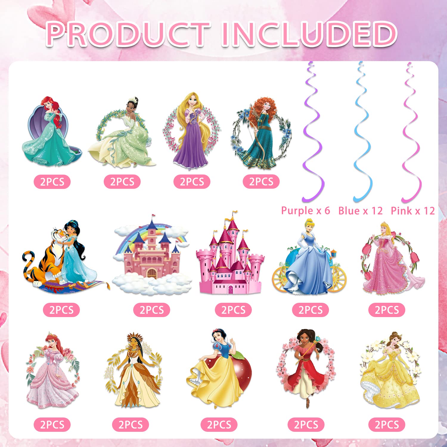 Snapklik.com : 58 Pcs Princess Party Supplies Decorations Hanging Swirls