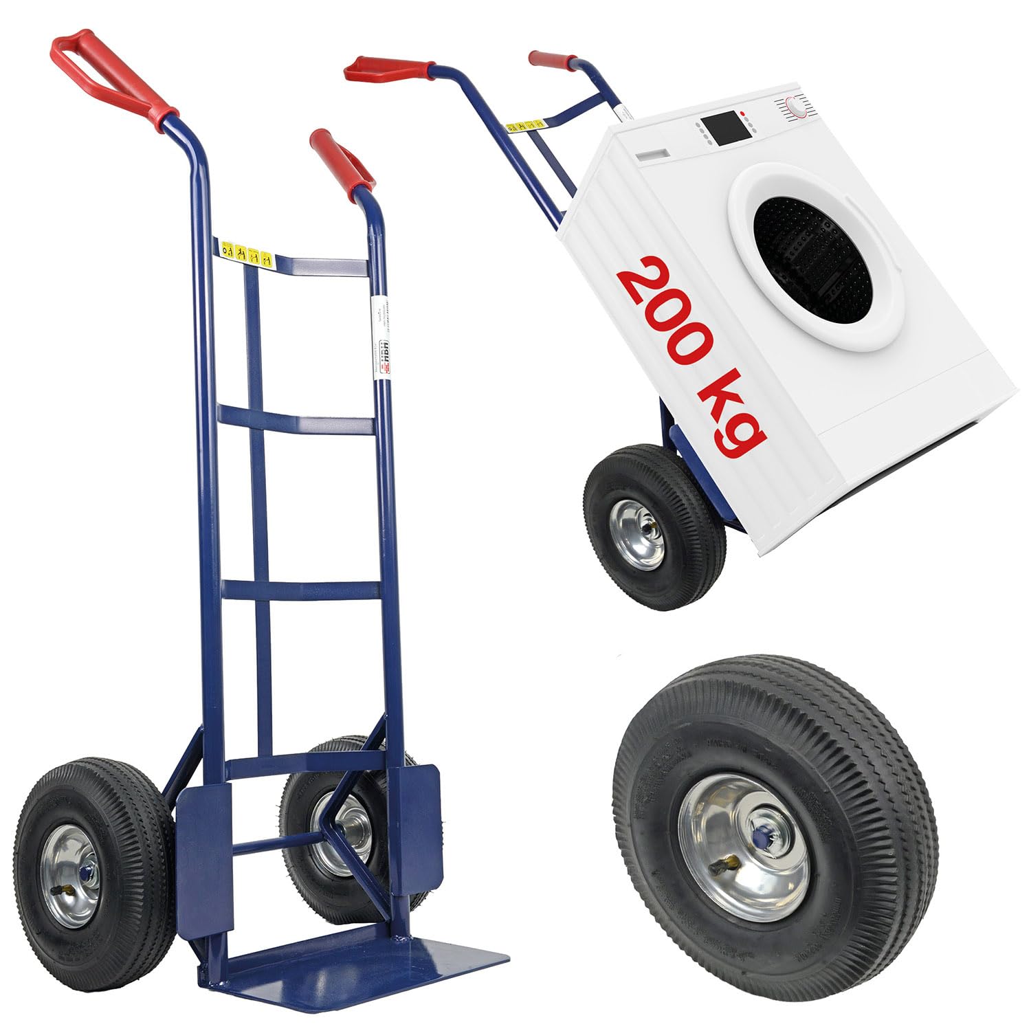 HBH Sackkarre 200kg Luftreifen TK200LU01 Transportkarre, blau, hochwertiges Luftrad Stahlfelge, kugelgelagert robuster Stahlrohrrahmen, Sicherheitsgriffe, ideal für Haus, Garten, Werkstatt & Umzug