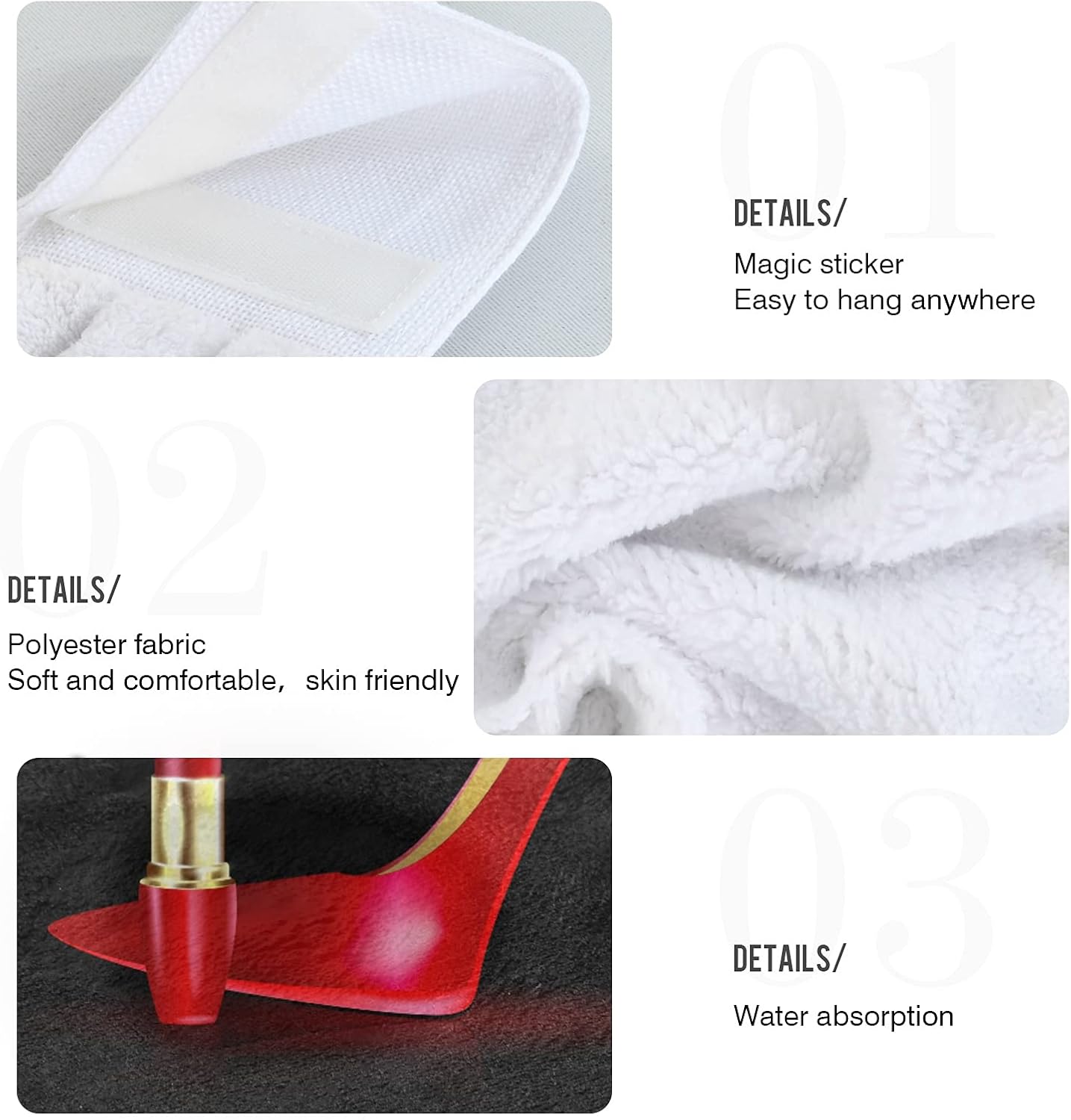 visesunny Red High Heels Lipstick Hanging Tie Towels 2 Pack Kitchen Hand Towels Dishcloths Sets with Loop Soft Cotton Absorbent Hand Towels for Bathroom Gym Restaurant Hotel BBQ Machine Washable image 5