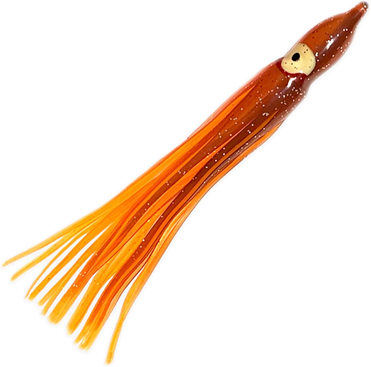 4.75" Hoochie Squid Skirts, 40 Pcs Brown/Orange Color, for Saltwater & Freshwater Trolling, Includes Soft Plastic Bodies, Ideal for Tuna, Salmon, Mahi & Offshore Game Fishing
