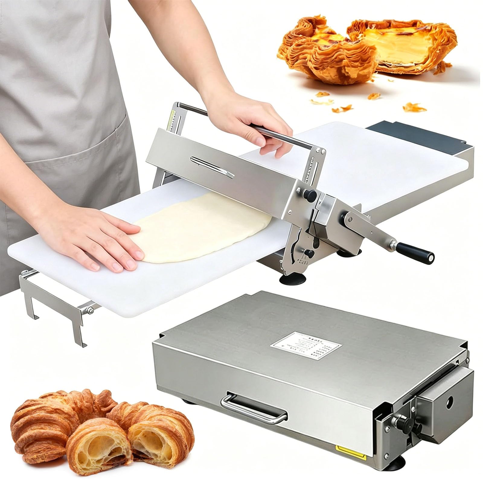 QINPI Folding Manual Dough Sheeter, Hand Operated Pastry Rolling Machine With Adjustable Thickness, Foldable Dough Roller For Croissants, Puff Pastry, Pizza And Pasta 60×30cm