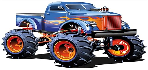 Miniatura 4 de Lunarable Man Cave - Alcancía de caricatura, camión monstruo de dibujos animados con neumáticos enormes todoterreno, ruedas de tractor pesadas y