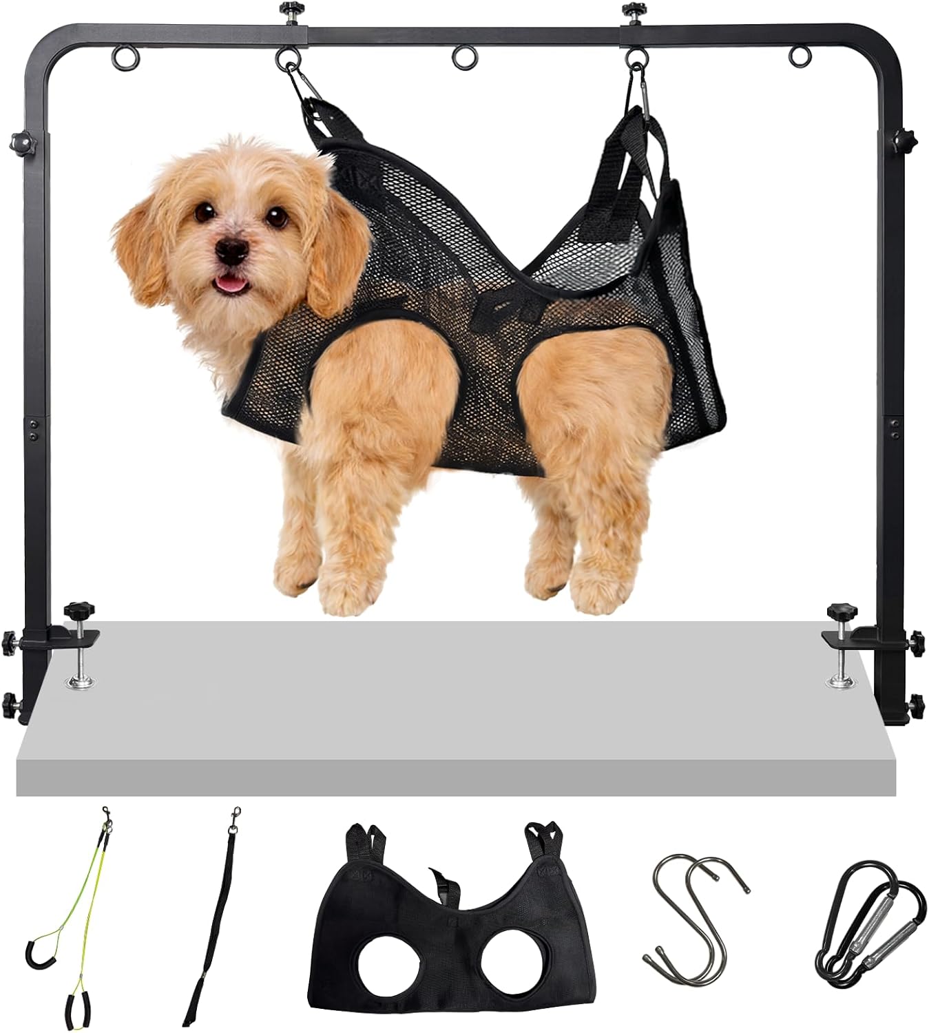 Adjustable Dog Grooming Stand for Table: 42" Height & 27"-39" Width, Includes Hammock & 2 No-Sit Nooses, Heavy-Duty Dog Grooming Arm for Bathing Nail Trimming Drying Cutting Cats & Dogs at Home