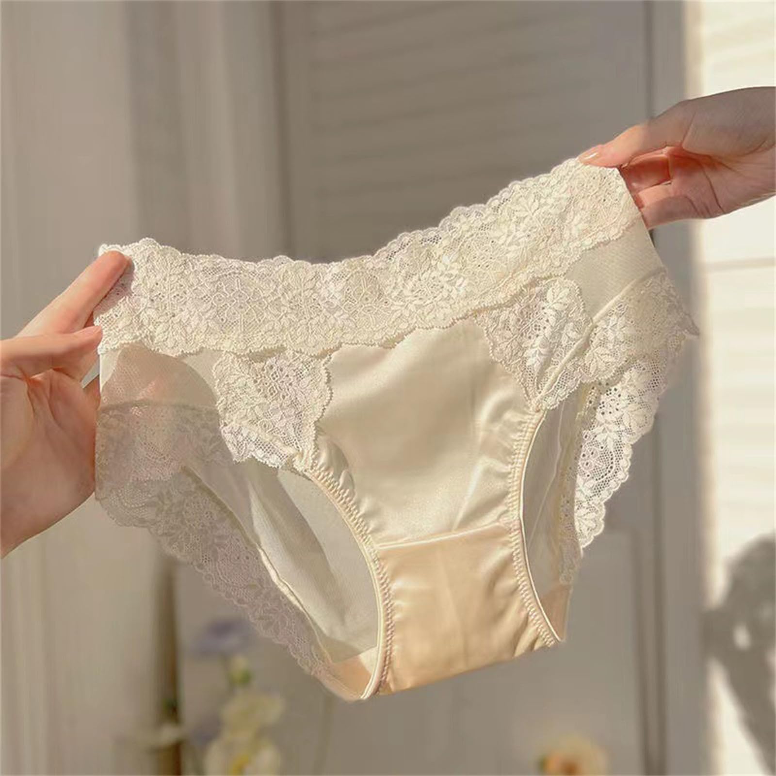 Mutande Donna Pacchi da 3 Pacchi in Pizzo Raso Francese Biancheria Intima Femminile Mid-Waist Sexy Brief Seta di Seta di Gelso
