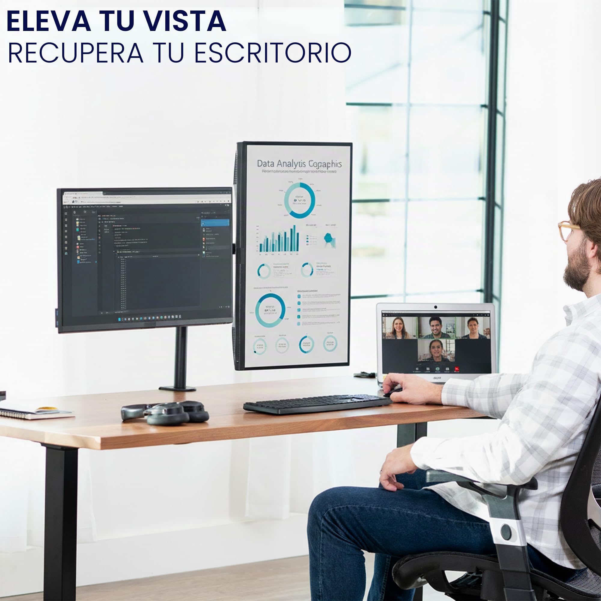 Vivo Soporte de Escritorio para Monitor Doble, Soporte de Acero Totalmente Ajustable, soporta 2 Pantallas de computadora de hasta 30 Pulgadas y máximo 22 Libras Cada una, Negro, STAND-V002