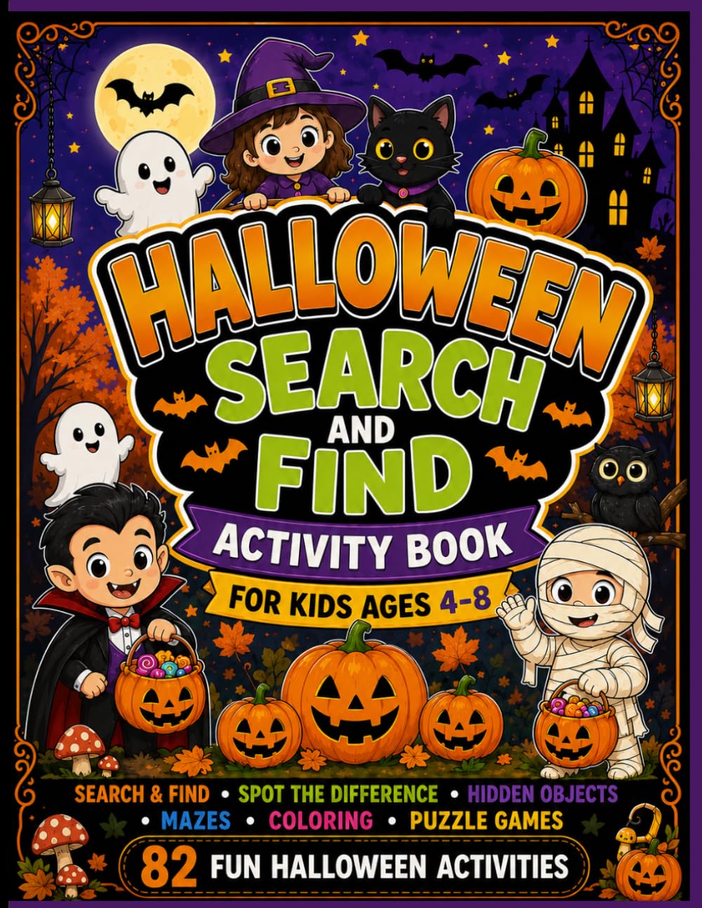 Halloween Search and Find Activity Book for Kids Ages 4–8: Seek and Find, Spot the Difference, Hidden Objects, Mazes, Coloring, and Puzzle Games for Halloween Fun