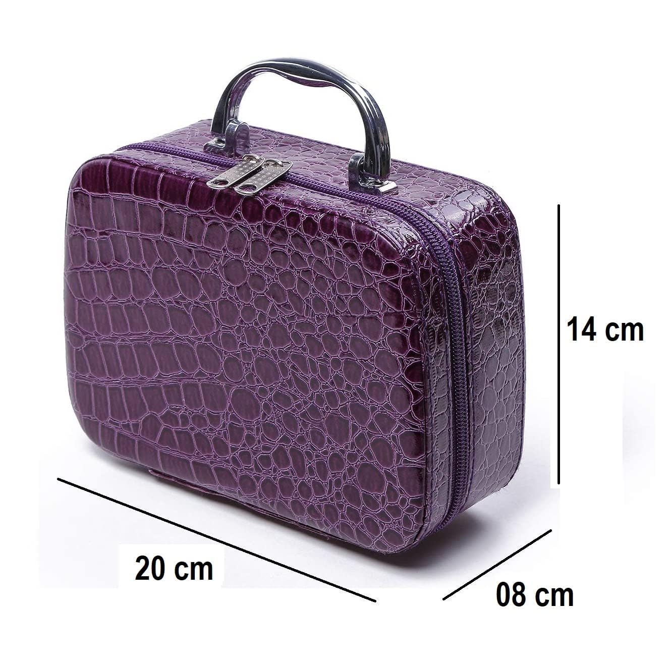Viulvuk Latest Stylish Cosmetic Bag for Women | Toiletry Storage Pouch & Jewellery Organizer of PU Leather | Makeup Case with Compact Magnifying Mirror for Travel (20x14x8 cm, Black) 4