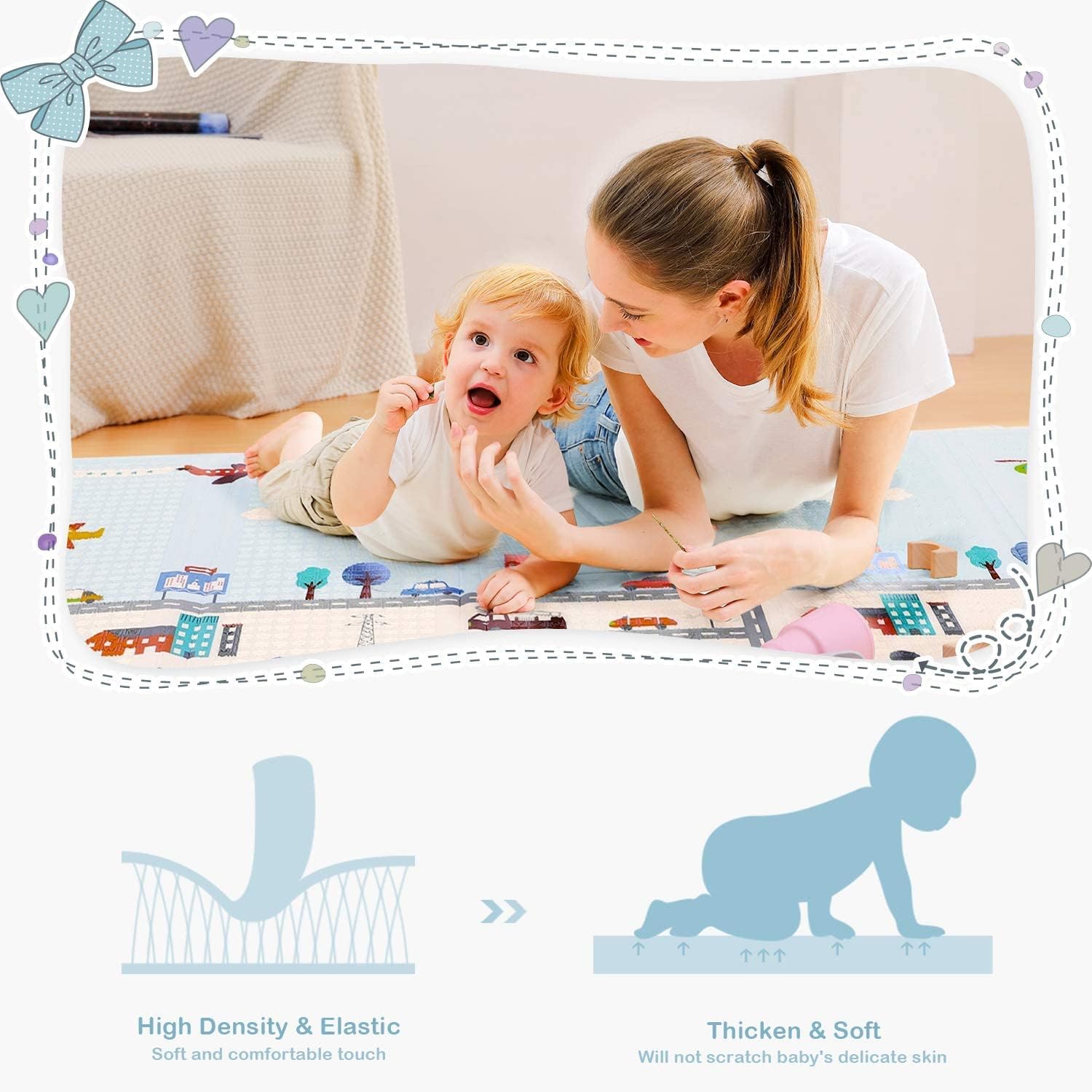 Kidoyz Premium Double Sided Extra Large Baby Play Mat, BPA Free Learning & Crawling Foldable Foam Mat (180cm x 150cm, 0.6cm Thickness) - Multicolor 2