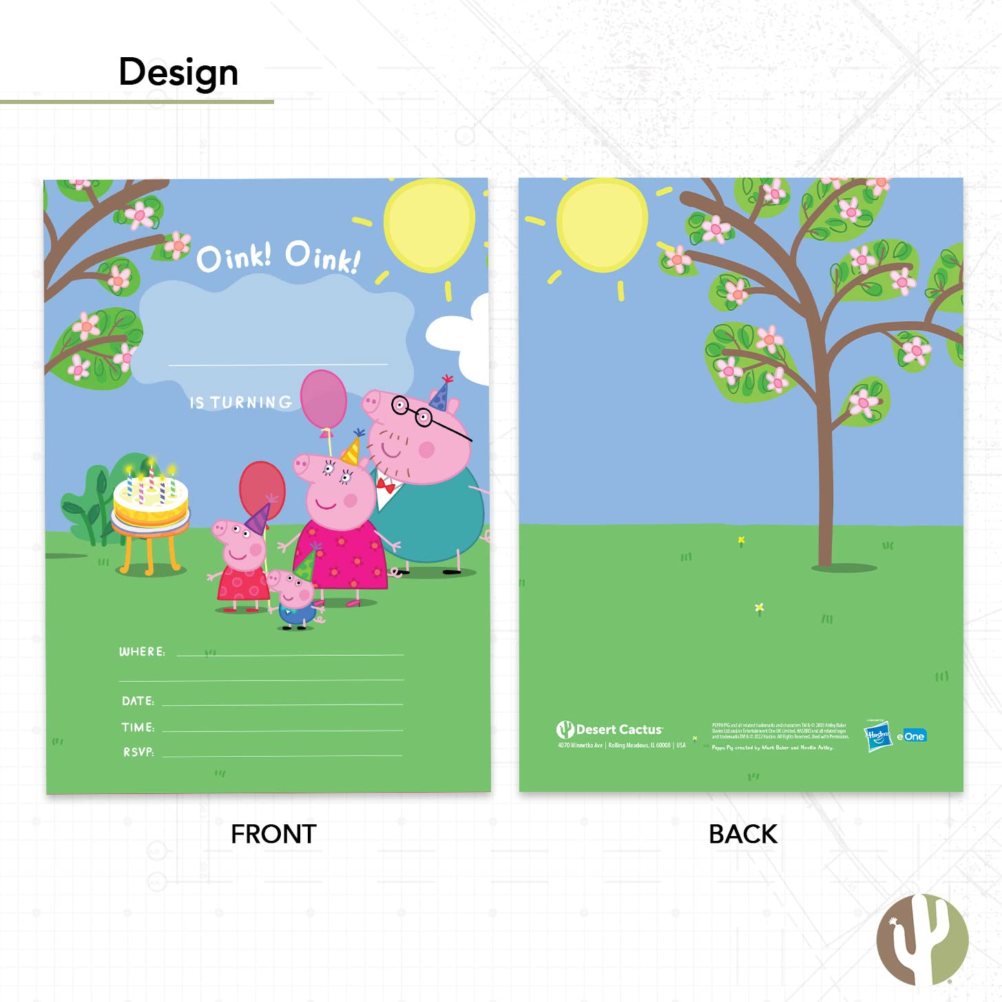 Peppa Pig Einladungskarten Zum Geburtstag – 10 Stück Mit Umschlägen, Wüsten-Kaktus-Design, Für Kinderparty, 12,7x17,8 Cm