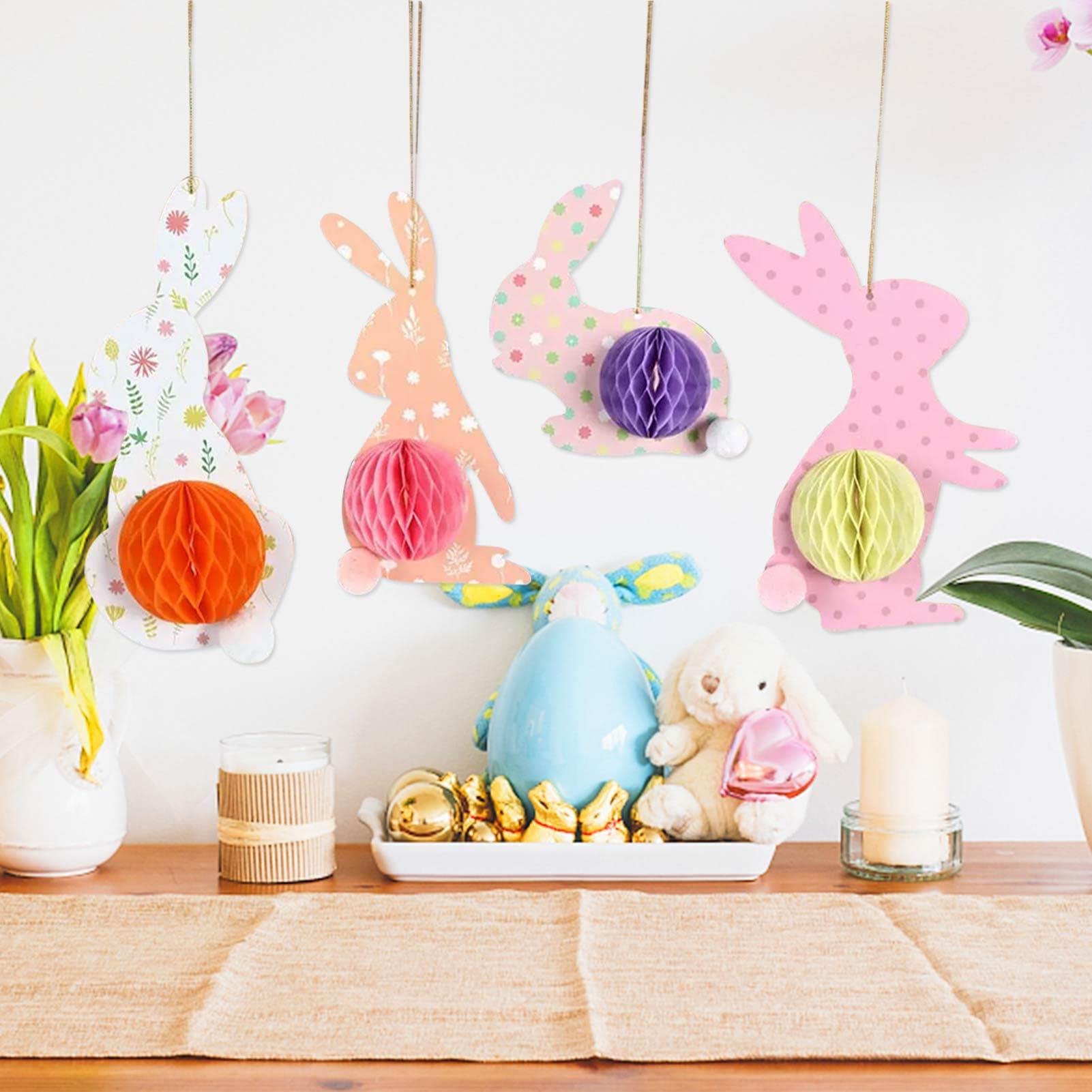 Decorazioni pasquali a d'ape da appendere – Decorazioni da parete coniglietto pasquale centrotavola a d'ape, decorazioni da parete in carta da appendere alla parete