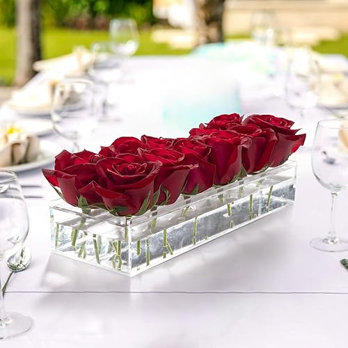 Miniatura 7 de Jarrón rectangular de acrílico transparente para centro de mesa, 12 pulgadas de largo, moderno diseño floral para interiores, hogar, boda, comedor,