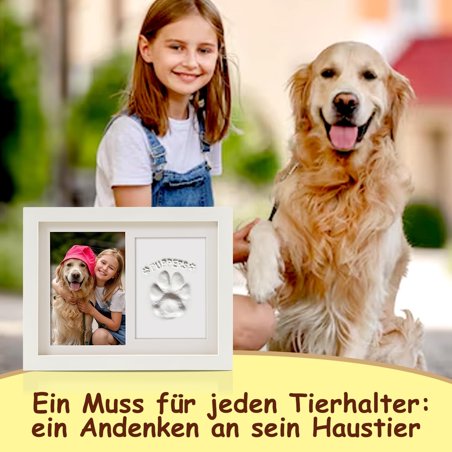 Gedenkrahmen Hund und Katze, Pfotenabdruck Set Hund Katze Fotorahmen mit Ton Impressum Kit und Foto-Display für 6 x 4“ Foto, Perfekte Andenken Geschenk für Tierbesitzer-Weiß