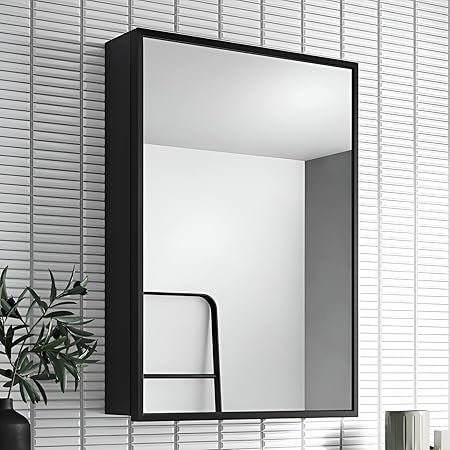 Plantex Bathroom Mirror Cabinet/Heavy-Duty Steel Bathroom Storage Organizer/Shelf/Bathroom Accessories 14x20 Inch, Black