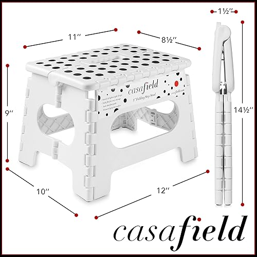 Miniatura 3 de Casafield Taburete plegable de 9 pulgadas con asa, blanco, taburete de plástico plegable portátil para niños y adultos, uso en la cocina, baño y