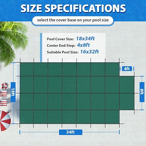 Miniatura 2 de iCover - Cubierta de seguridad para piscina, se adapta a piscinas enterradas de 16 x 32 pies con escalones centrales de 4 x 8 pies, cubierta de